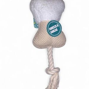 White and Tan Dog Toy with Rope